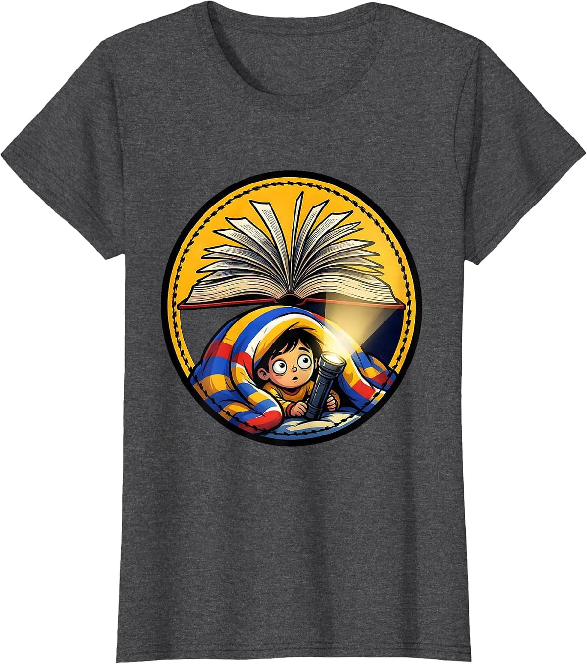 Women's Secret Flashlight Reader Under the Blanket T-Shirt - Dark Heather Grey