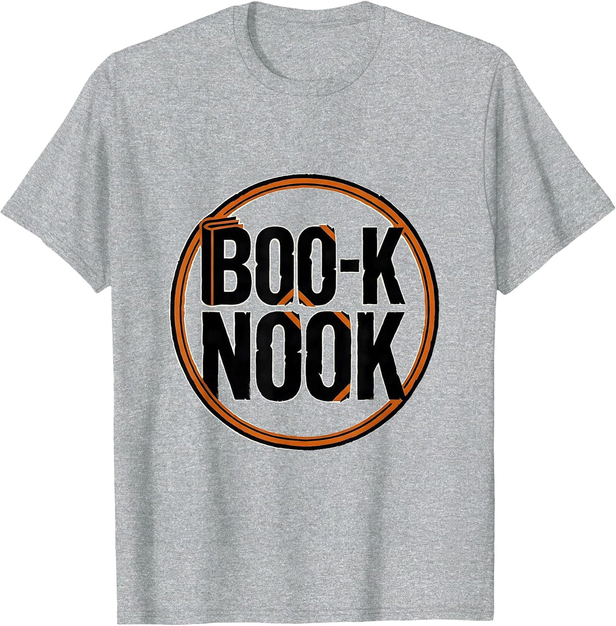 Men's Boo-k Nook Whimsical Teacher Halloween Pumpkin Emblem T-Shirt - Heather Grey