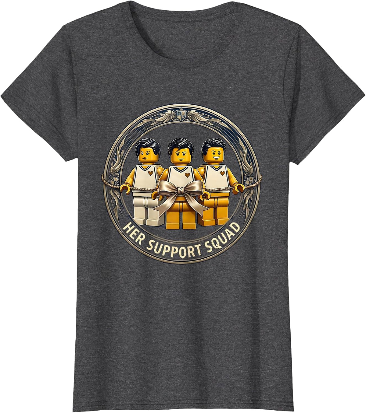 Women's Her Support Squad Down Syndrome Awareness Homie Pride Emblem T-Shirt - Dark Heather Grey
