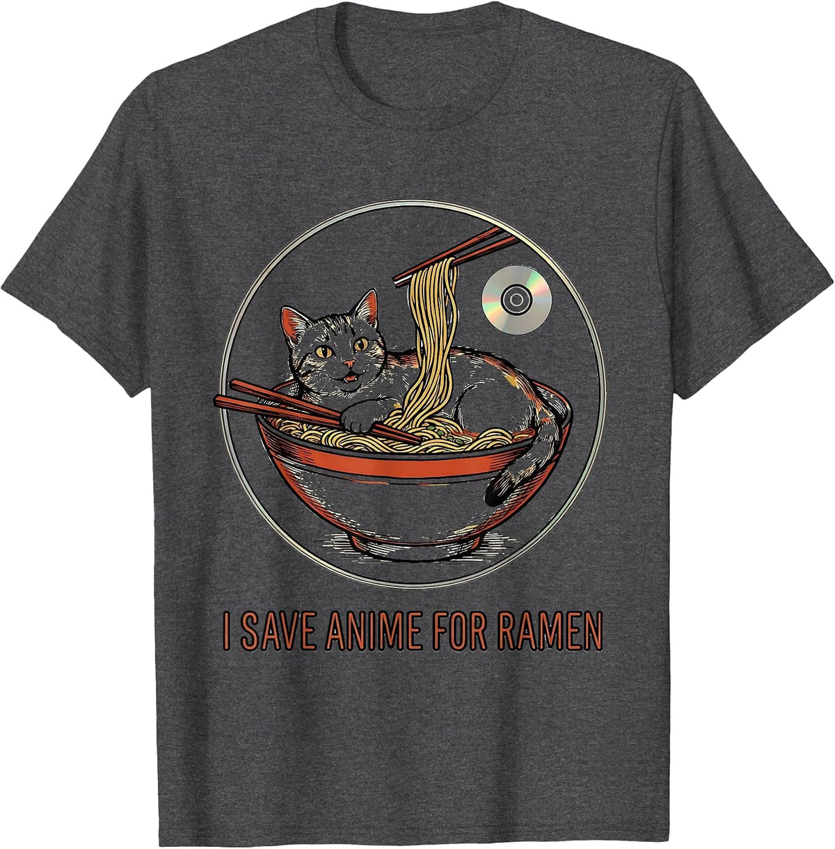 Men's I Save Anime For Ramen Funny Kawaii Cat Anime Gift T-Shirt - Dark Heather Grey