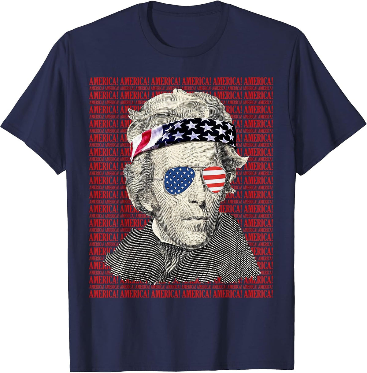 Andrew Jackson America! Patriotic USA Vintage 4th of July T-Shirt - Navy Blue
