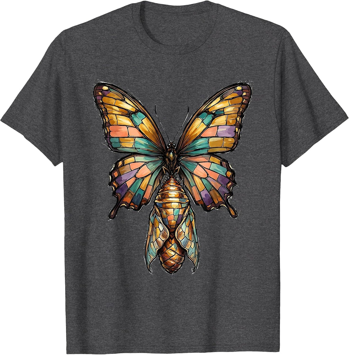 Down Syndrome Awareness Butterfly Chrysalis Design T-Shirt - Dark Heather Grey