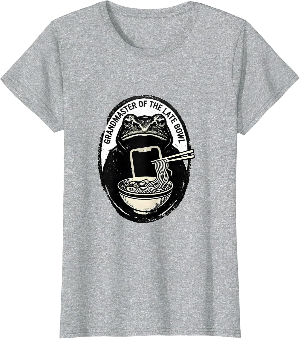 Grandmaster of the Late Bowl Funny Grumpy Frog Ramen Phone T-Shirt - Heather Grey