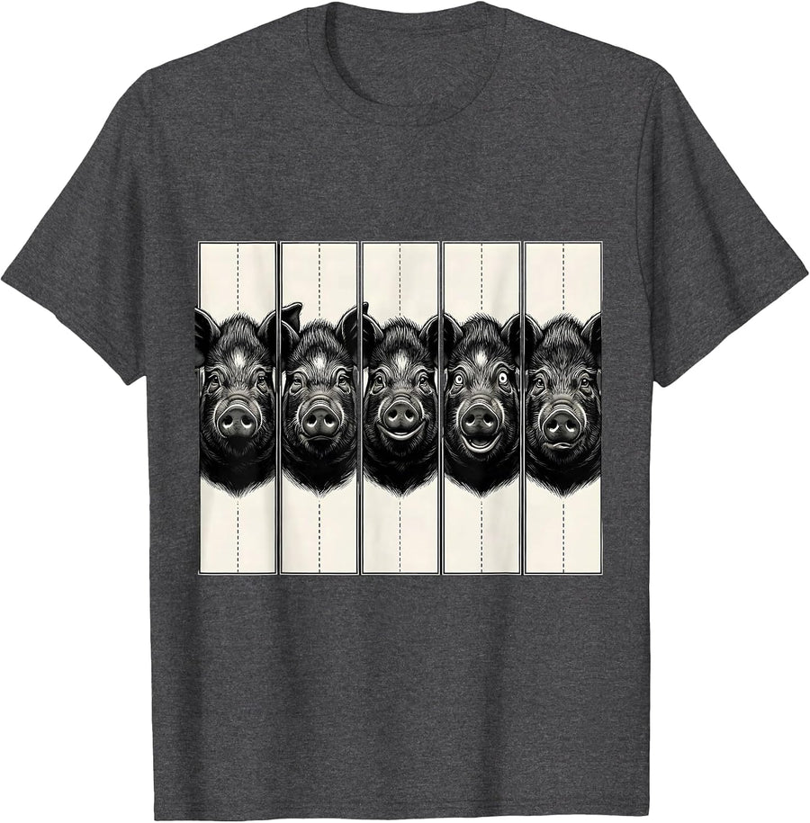 Men's Pig Photobooth Funny Animal Portrait T-Shirt - Dark Heather Grey