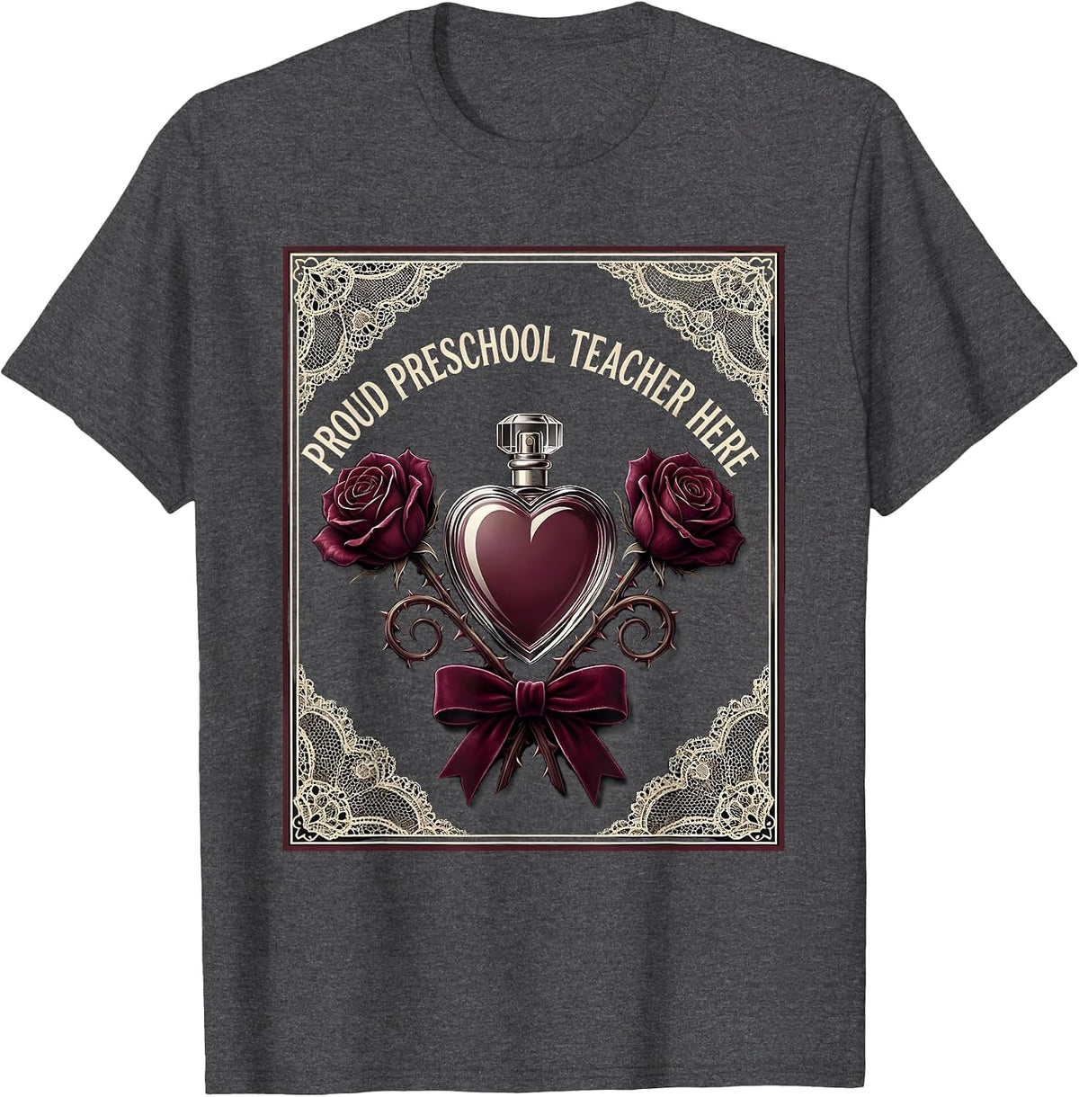 Proud Preschool Teacher Graphic Design T-Shirt - Dark Heather Grey