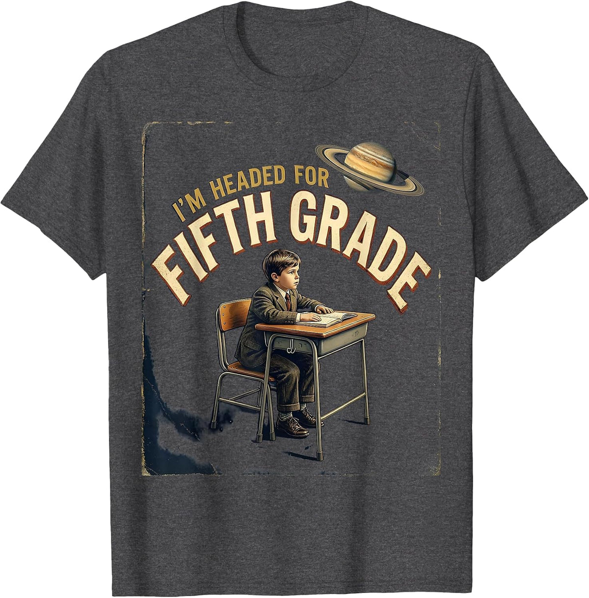 I'm Headed For Fifth Grade Vintage Astronaut Back To School T-Shirt - Dark Heather Grey