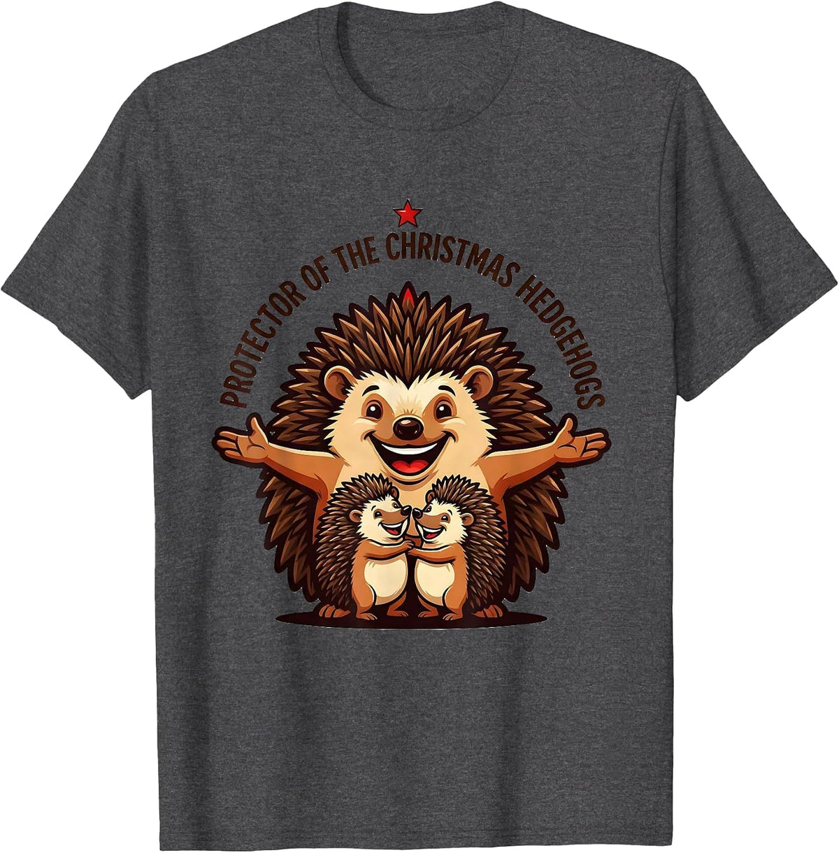 Men's Protector Of The Christmas Hedgehogs Cute Hedgehog Lover T-Shirt - Dark Heather Grey
