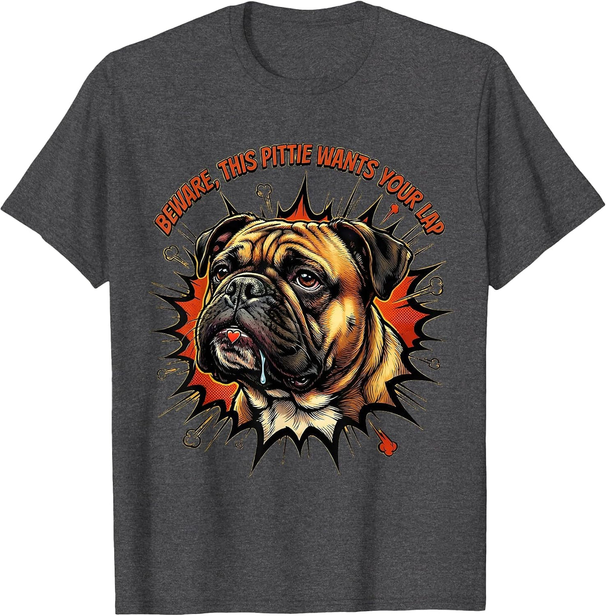 Beware, This Pittie Wants Your Lap Funny Pitbull Dog Lover T-Shirt - Dark Heather Grey