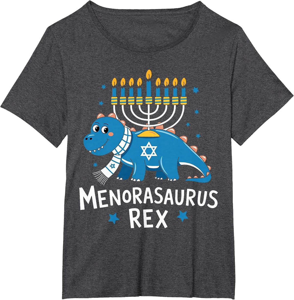 Hanukkah Dinosaur Lover Menorasaurus T Rex Dino Chanukah T-Shirt - Dark Heather Grey