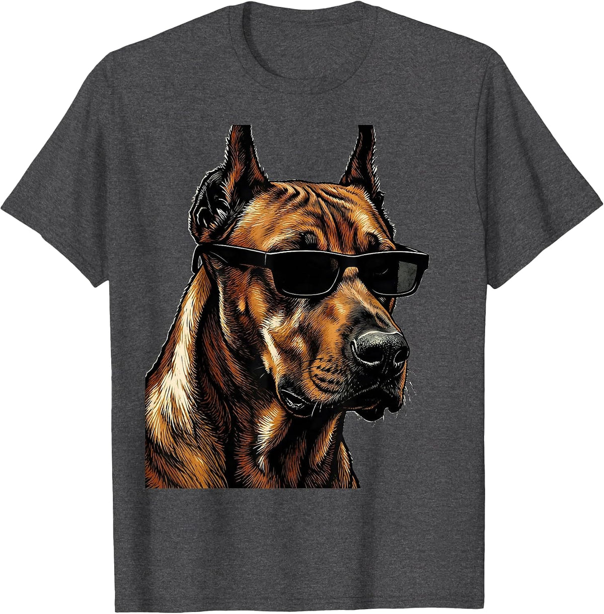 Rhodesian Ridgeback Sunglasses Linocut Dog Lover Humor T-Shirt - Dark Heather Grey