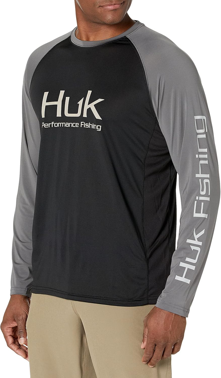 HUK Men's Double Header Long Sleeve | Sun Protecting Fishing Shirt - Black