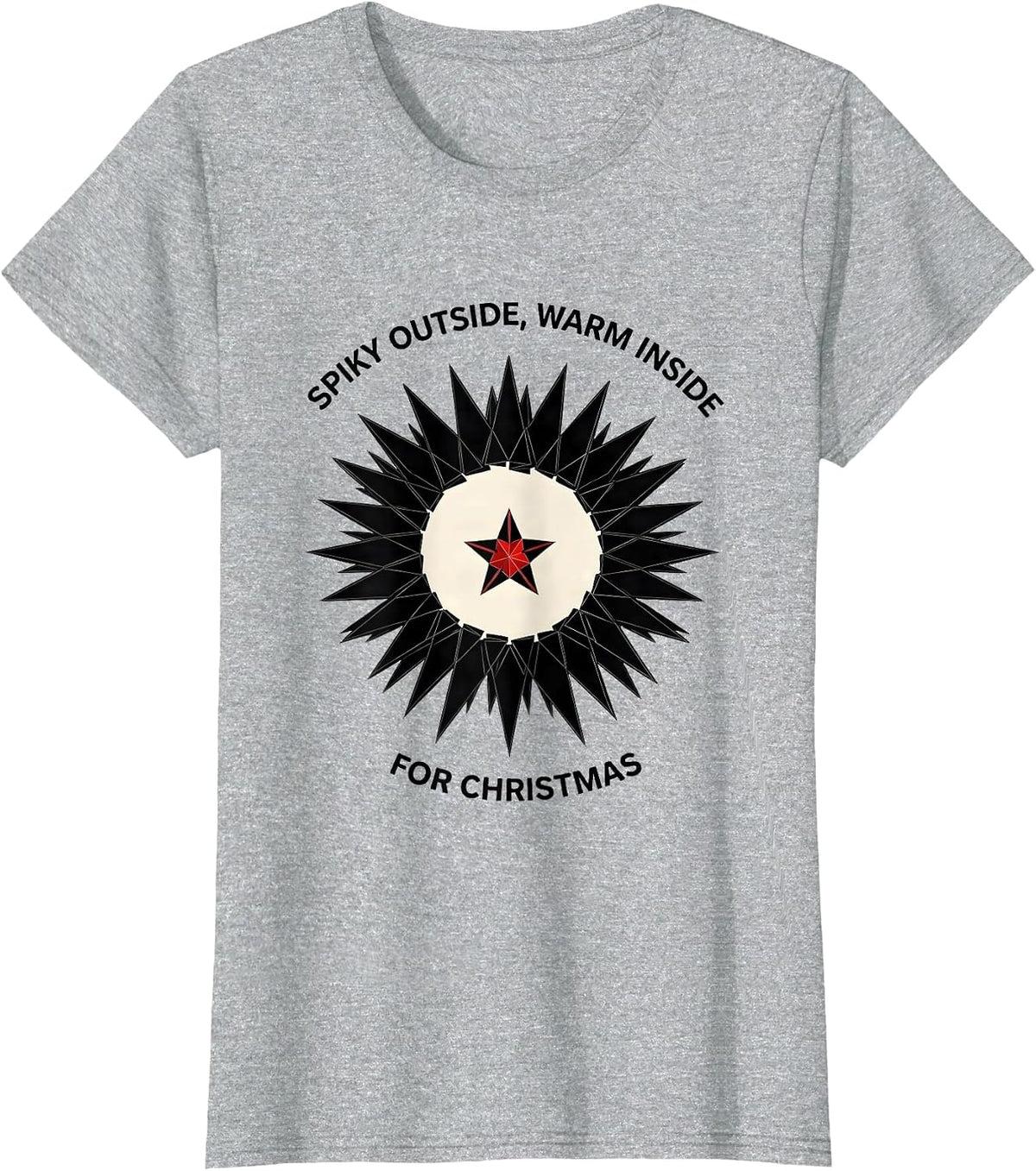 Women's Spiky Outside, Warm Inside For Christmas Cute Hedgehog T-Shirt - Heather Grey