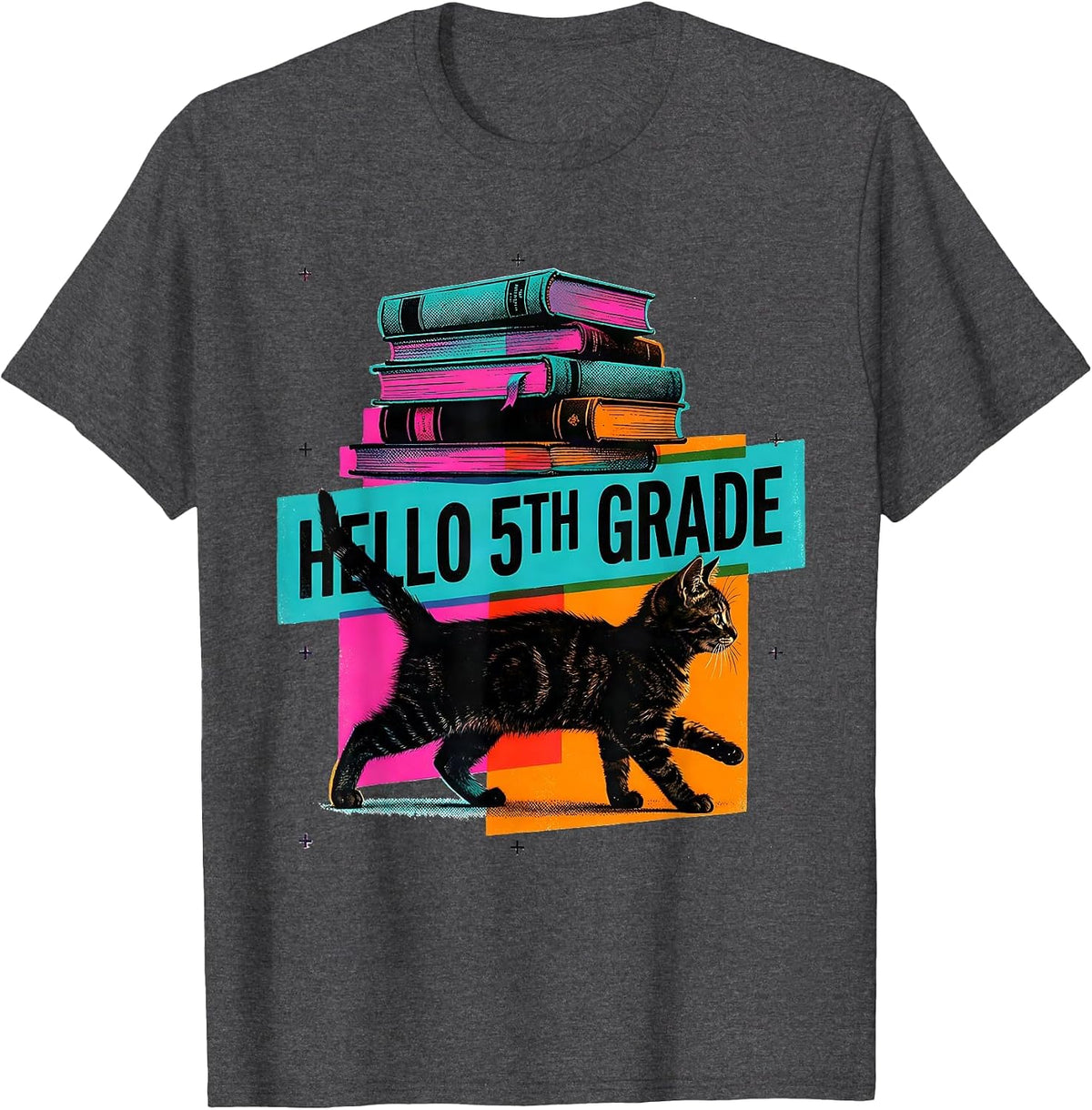 Hello 5th Grade Cute Kitten Back to School Girls Kids T-Shirt - Dark Heather Grey