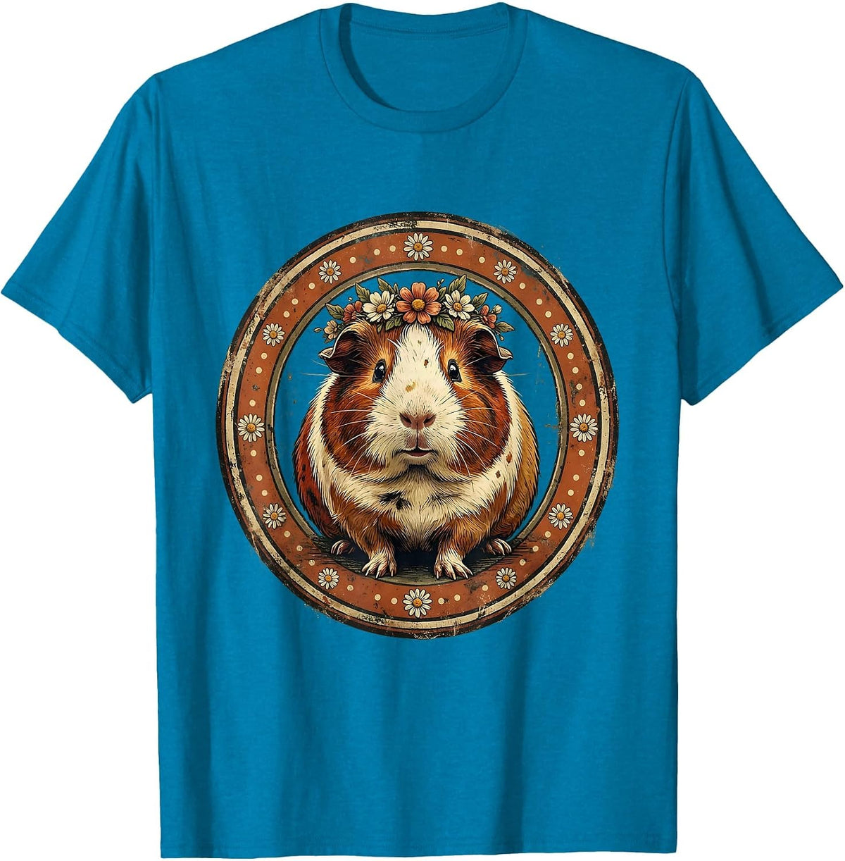 Spotted Guinea Pig Flower Crown Polka Dot Art T-Shirt - Sapphire Blue
