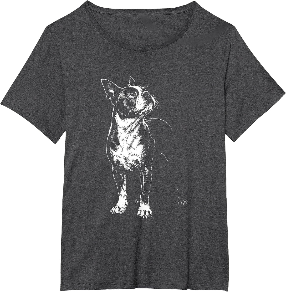 Boston Terrier Portrait Minimalist T-Shirt - Dark Heather Grey