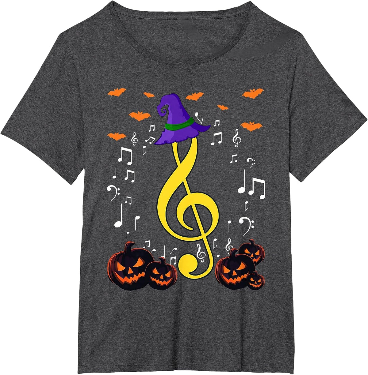 Music Note Pumpkin Fall Music Teacher Halloween Costume T-Shirt - Dark Heather Grey