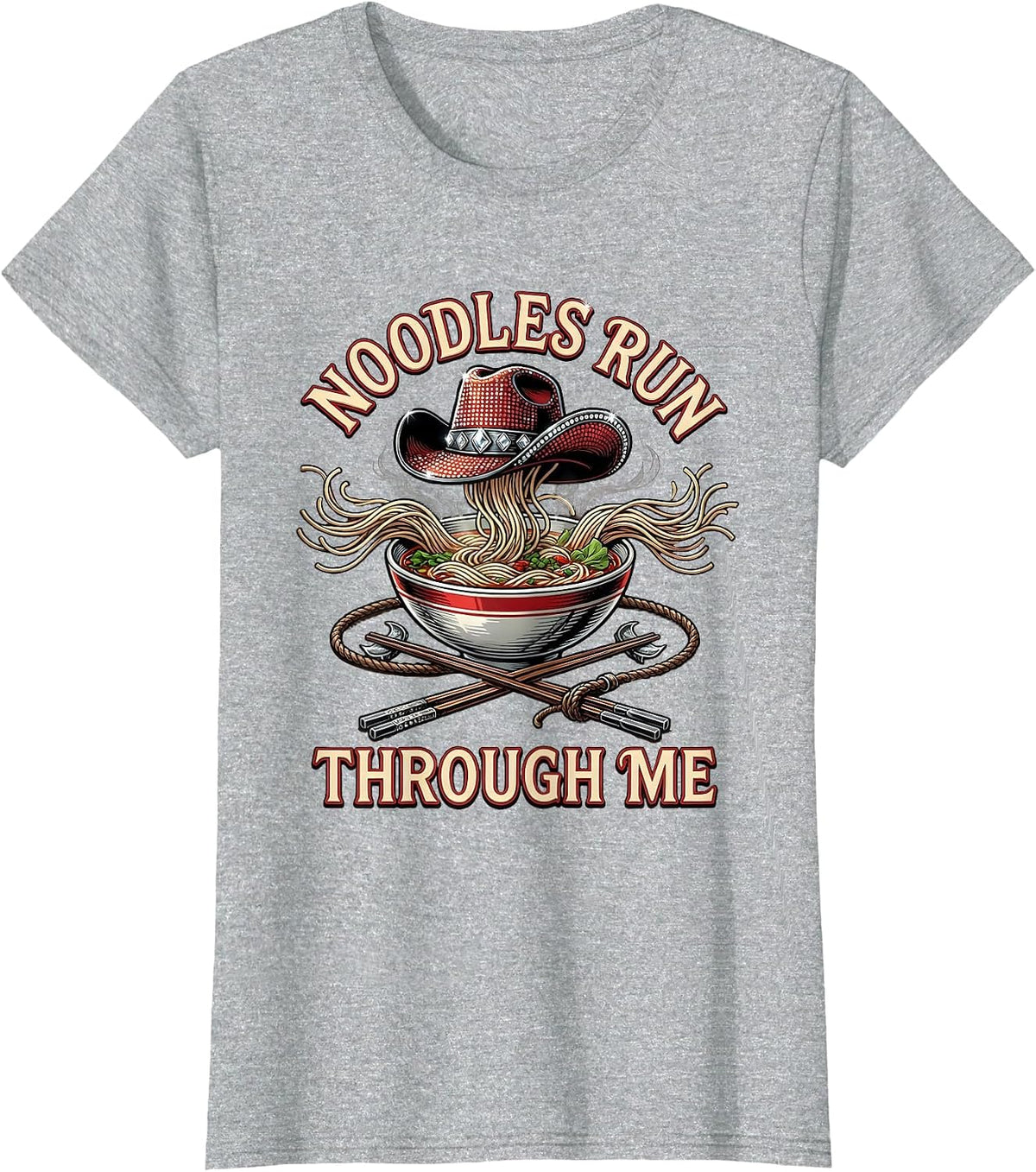 Women's Noodles Run Through Me Pho Lover Design T-Shirt - Heather Grey