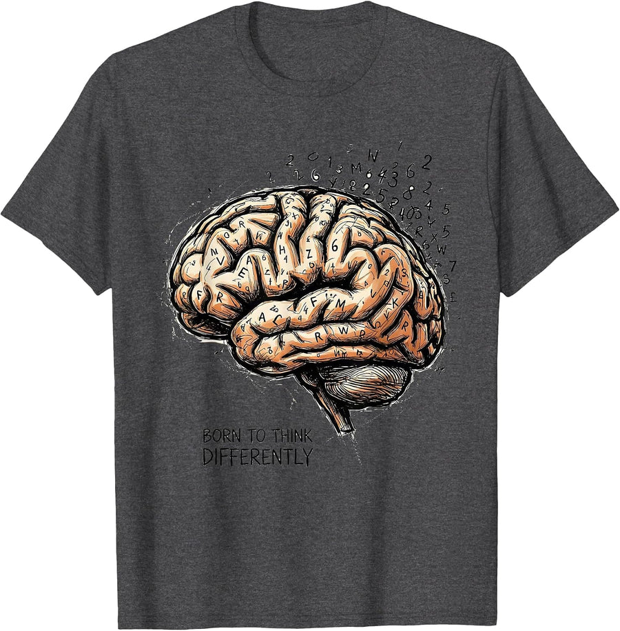 Men's Born to Think Differently Dyslexia Awareness Design T-Shirt - Dark Heather Grey