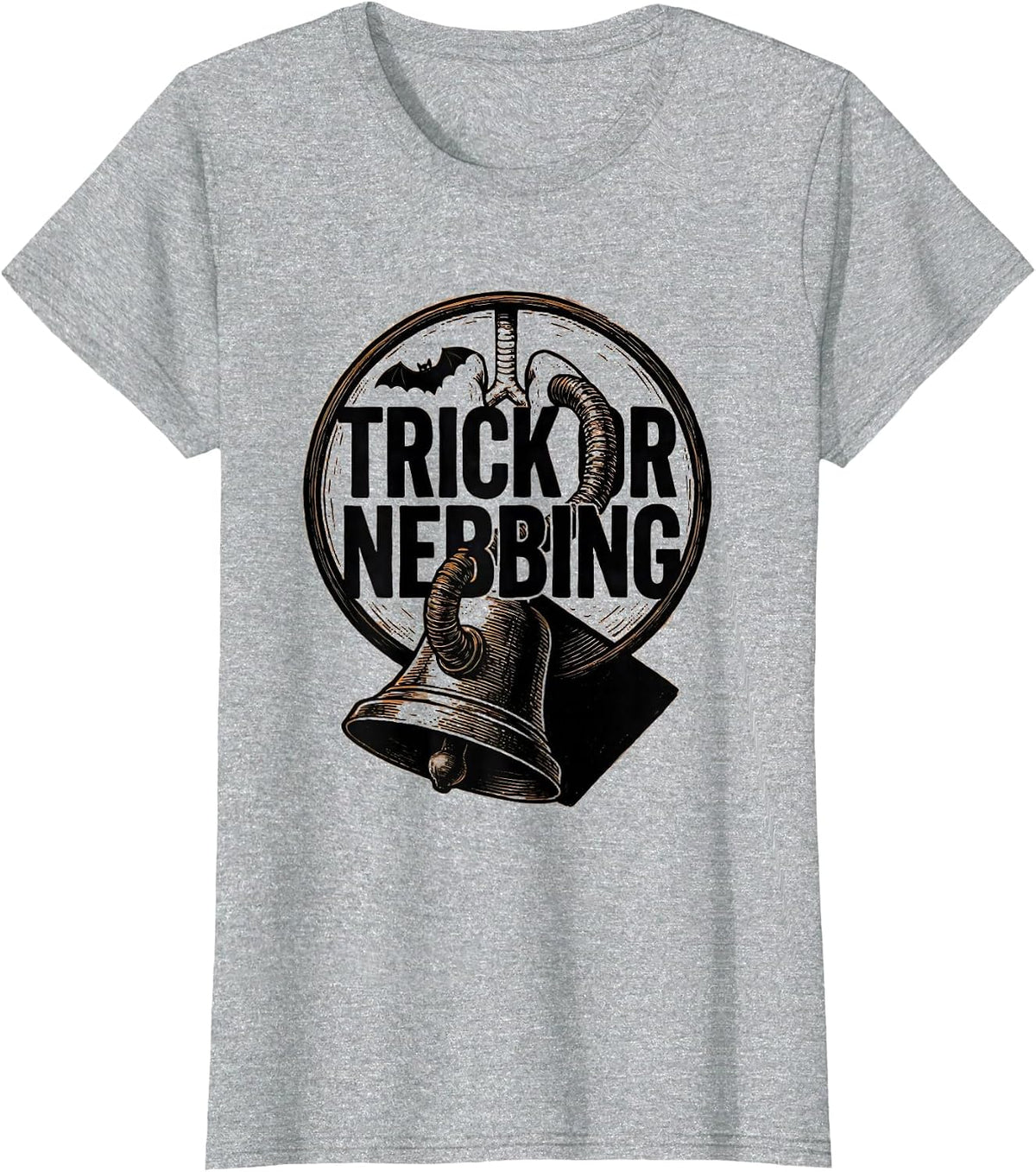 Trick Or Nebbing Linocut Respiratory Therapist Halloween T-Shirt - Heather Grey