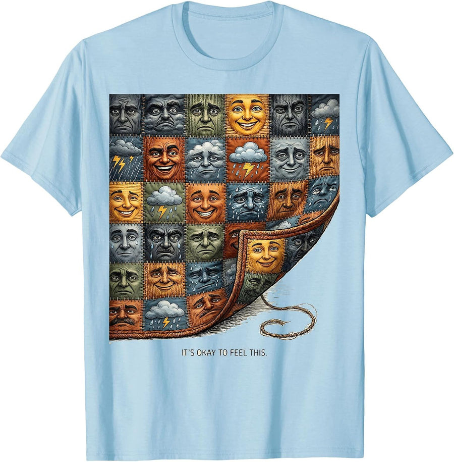 Men's It's Okay to Feel This Mental Health Counselor Therapy Humor T-Shirt - Baby Blue