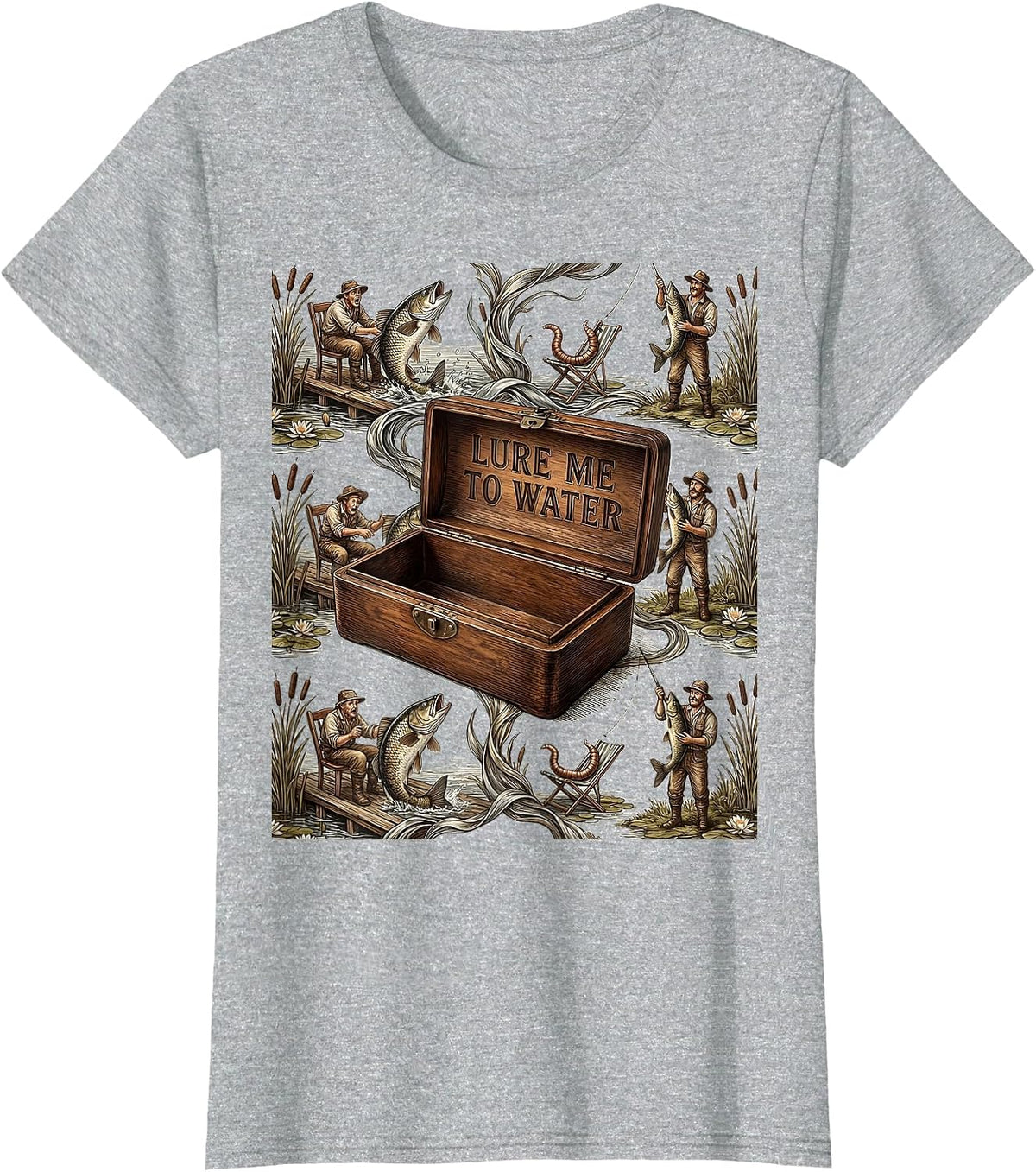 Lure Me To Water Funny Fishing Design T-Shirt - Heather Grey