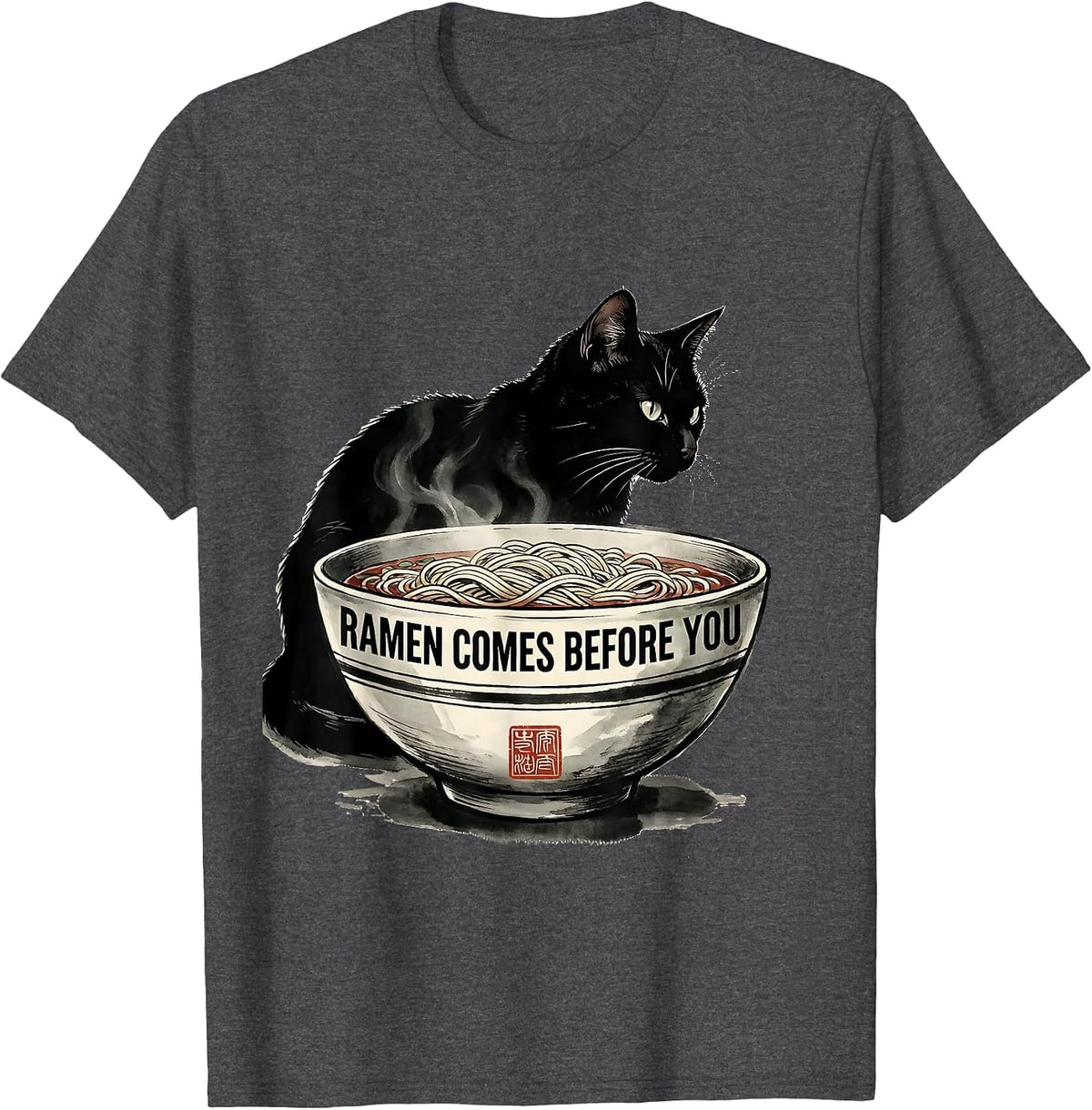 Men's Ramen Comes Before You Funny Kawaii Cat Anime Gift T-Shirt - Dark Heather Grey