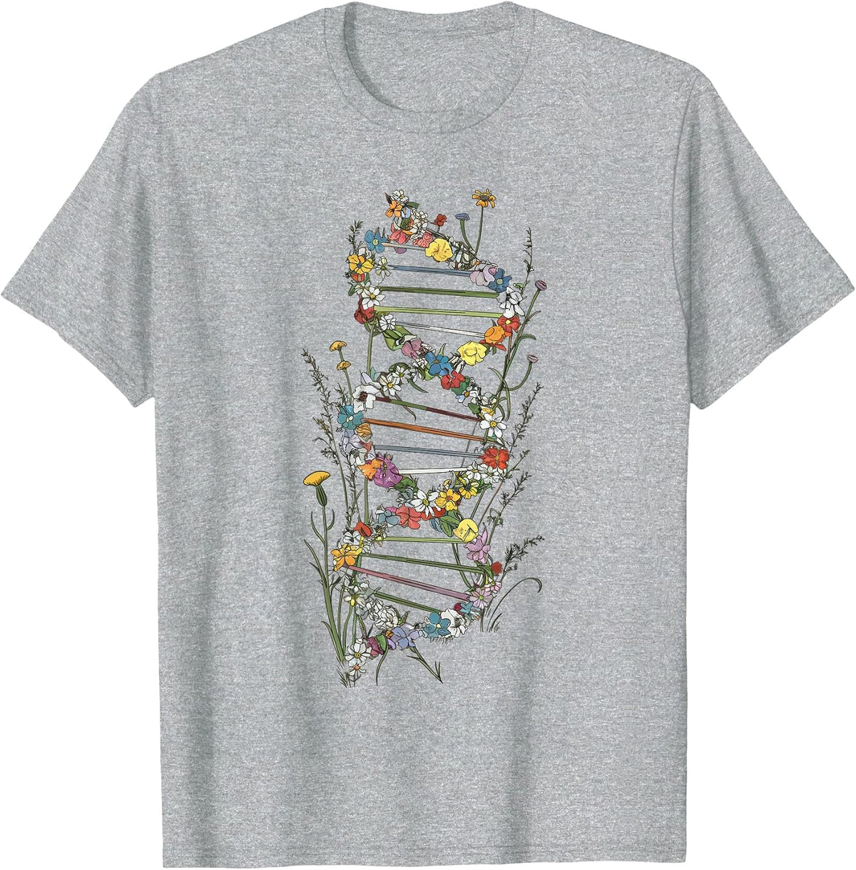 DNA Strand Wildflowers, Biologist T-Shirt - Heather Grey