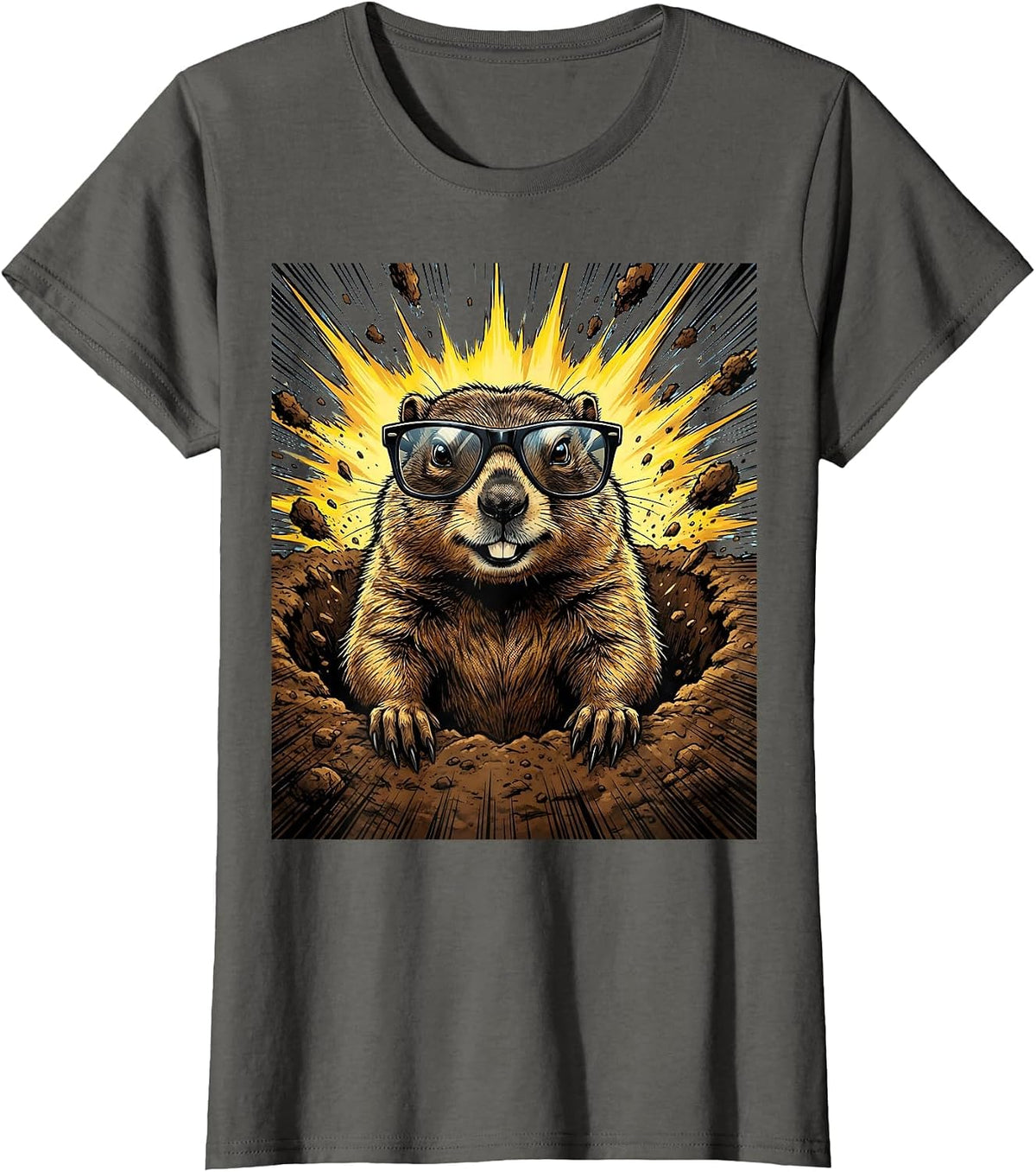 Women's Cool Groundhog Sunglasses Funny Shadow Day T-Shirt - Asphalt Grey