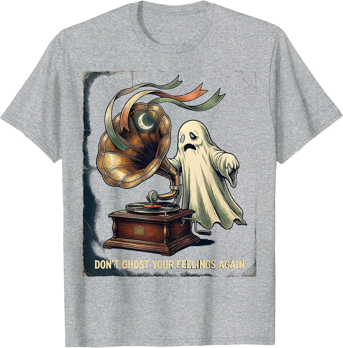 Men's Don't Ghost Your Feelings Again Vintage Ghost Mental Health T-Shirt - Heather Grey