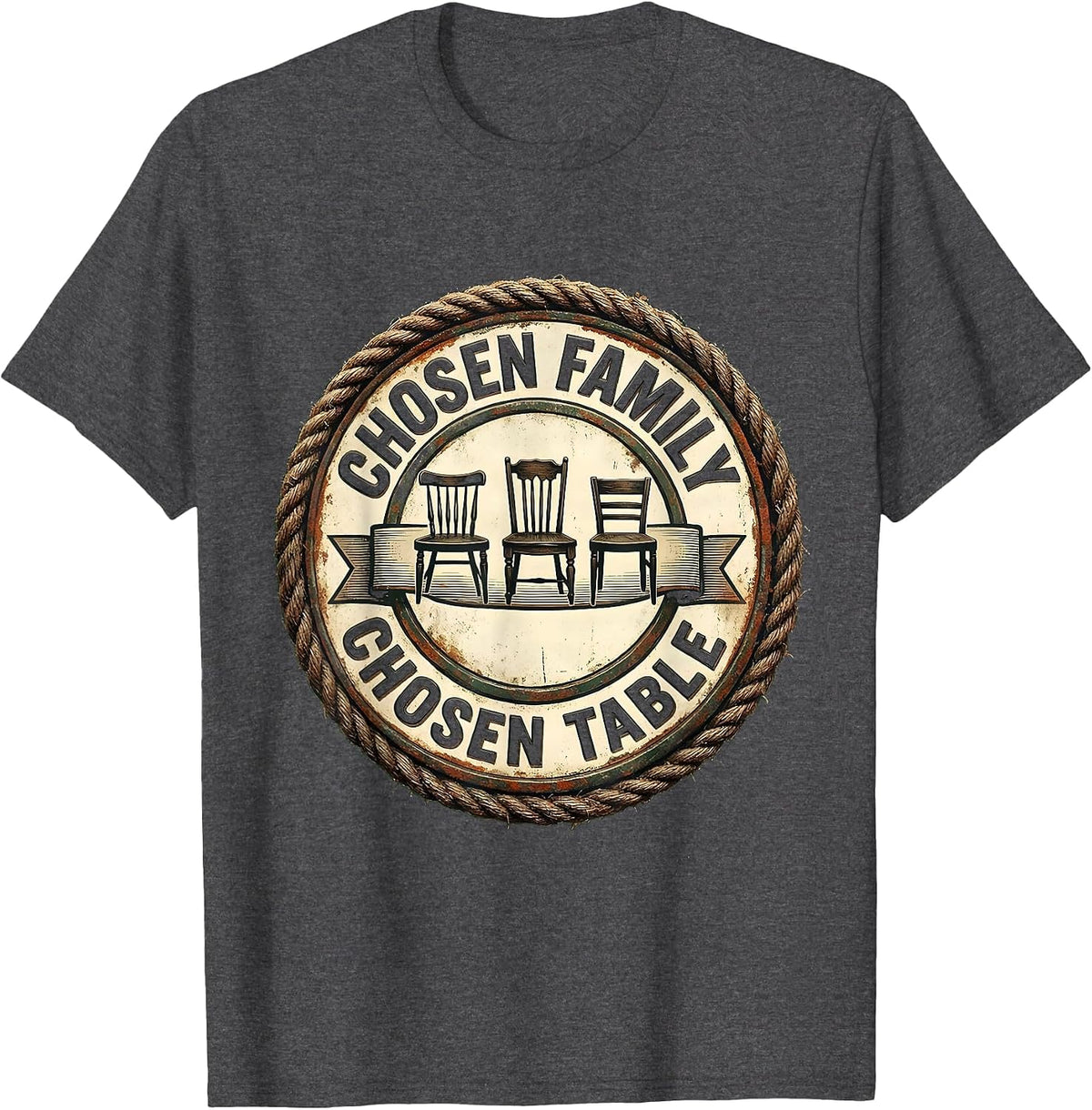 Chosen Family Chosen Table Vintage Friendsgiving Matching T-Shirt - Dark Heather Grey