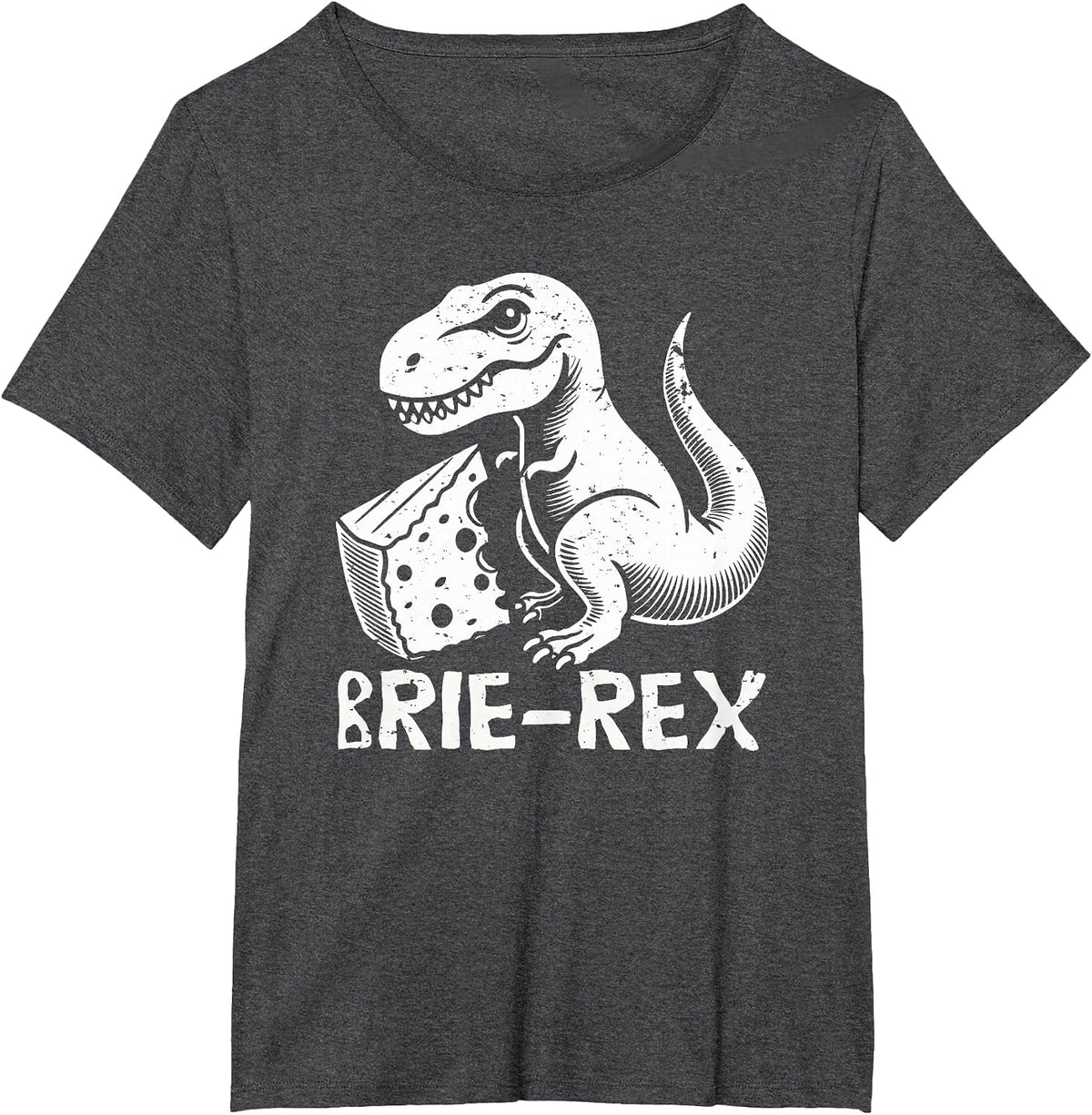 Brie-rex Funny Dinosaur with Brie Cheese Tyrannosaurus rex T-Shirt - Dark Heather Grey