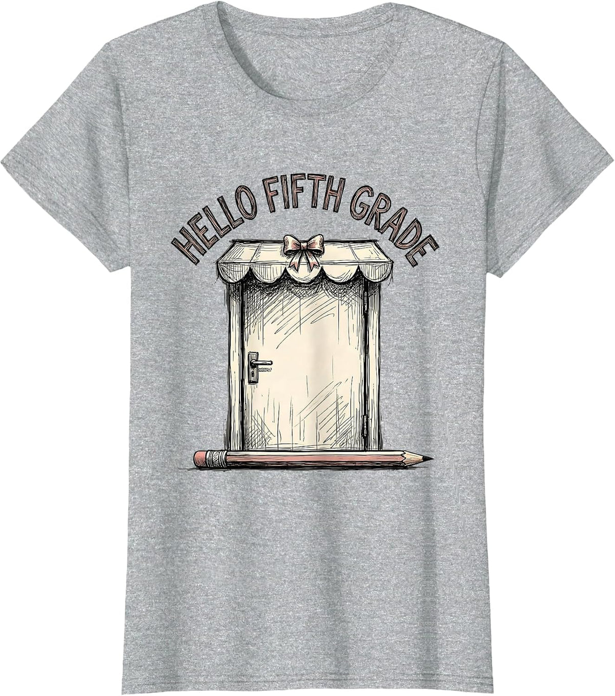 Hello Fifth Grade Cute Coquette Back To School Pencil Bow T-Shirt - Heather Grey