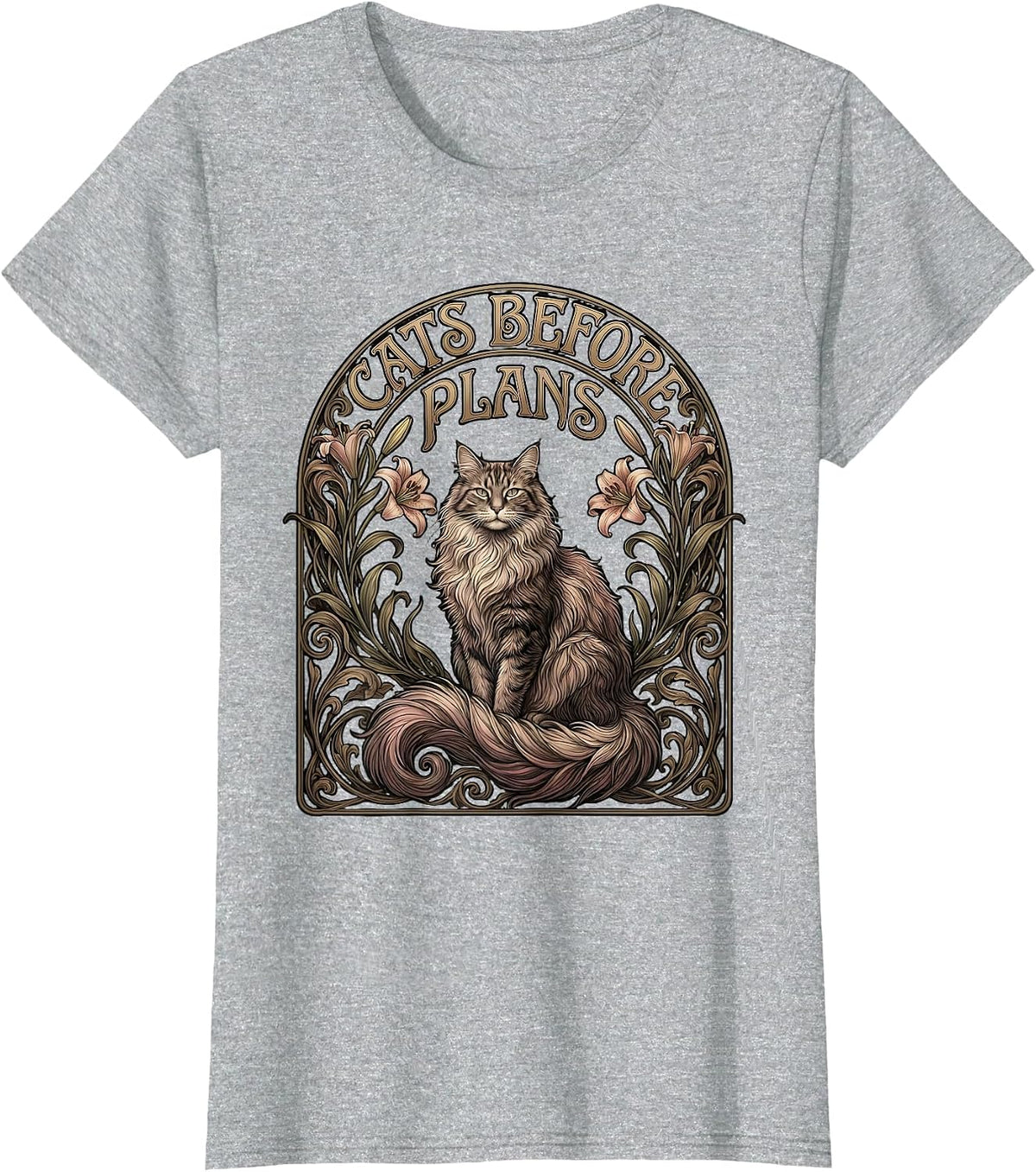 Women's Cats Before Plans Funny Cat Lover Design T-Shirt - Heather Grey