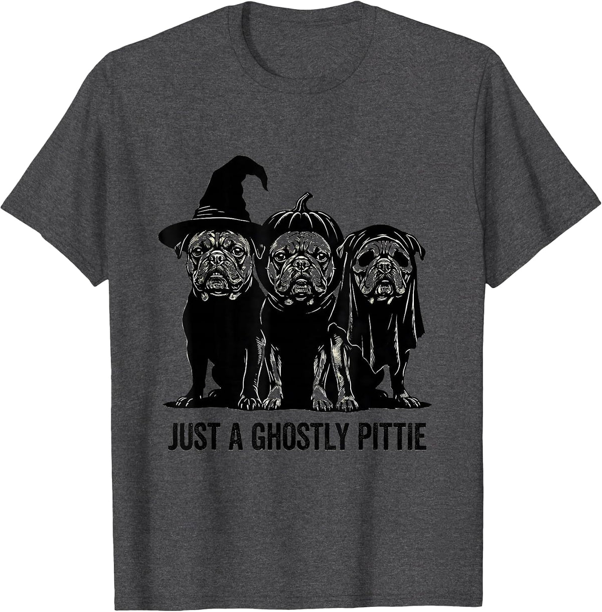 Men's Just A Ghostly Pittie Funny Pitbull Halloween Costume Dog T-Shirt - Dark Heather Grey