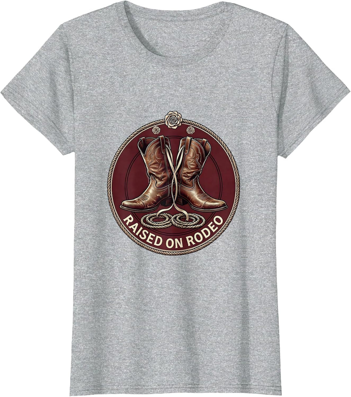 Women's Raised on Rodeo Western Cowgirl Design T-Shirt - Heather Grey