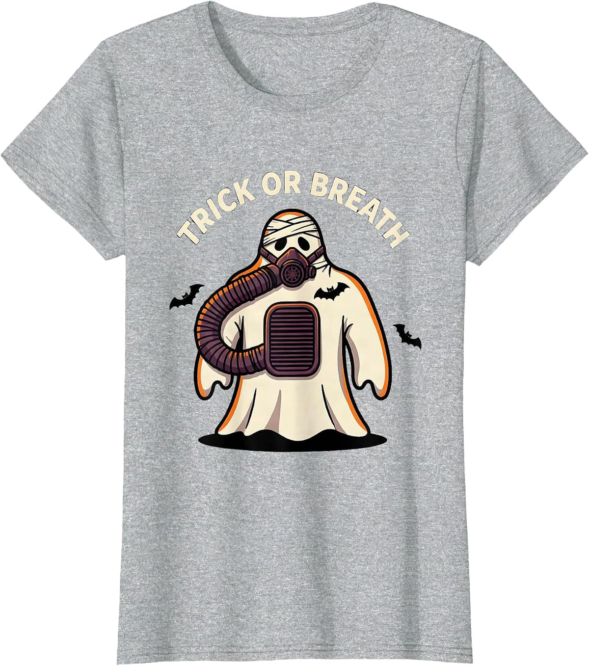 Trick Or Breath Cartoon Ghost Respiratory Therapist T-Shirt - Heather Grey
