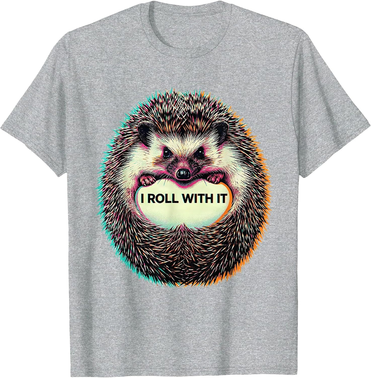 Men's I Roll With It Whimsical Hedgehog Lover Humor Novelty Gift T-Shirt - Heather Grey