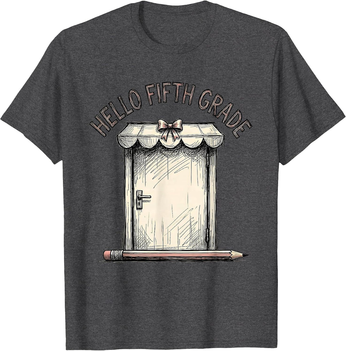 Hello Fifth Grade Cute Coquette Back To School Pencil Bow T-Shirt - Dark Heather Grey