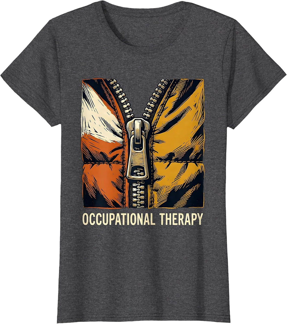 Women's Occupational Therapy Retro Linocut OT Month Gift T-Shirt - Dark Heather Grey