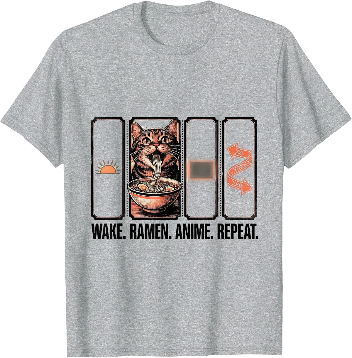 Men's Wake. Ramen. Anime. Repeat. Funny Kawaii Cat Anime Gift T-Shirt - Heather Grey