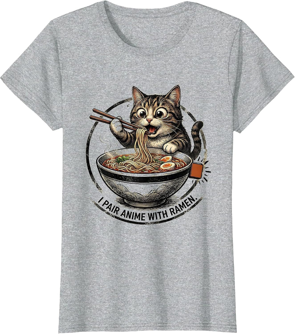 I Pair Anime With Ramen Kawaii Cat Anime Gift T-Shirt - Heather Grey