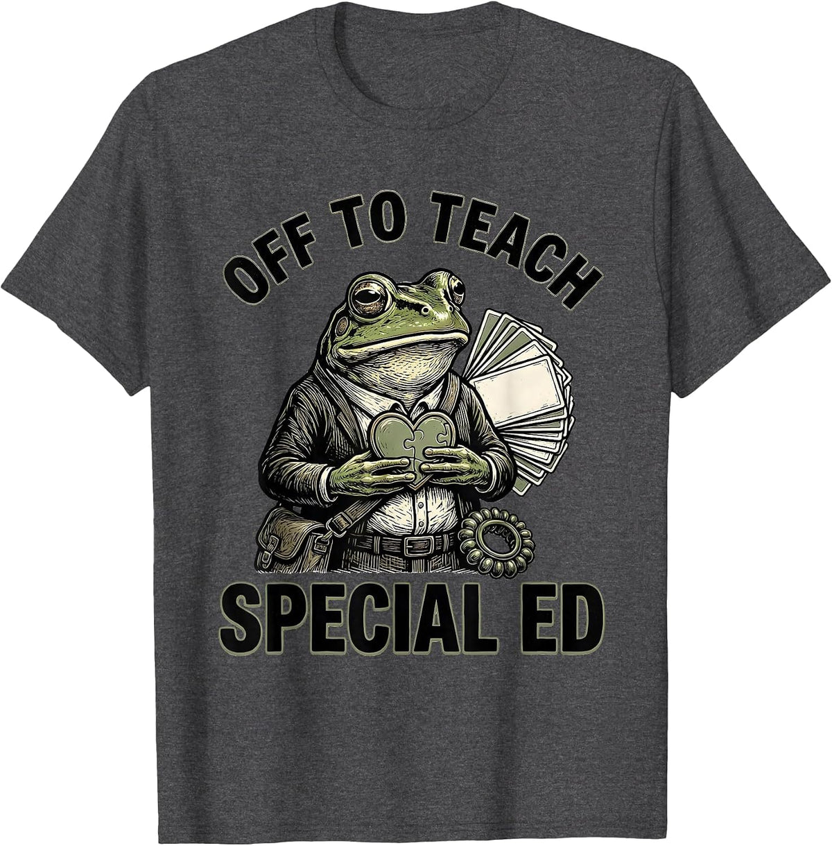 Men's Off To Teach Special Ed Funny Teacher Frog Back To School T-Shirt - Dark Heather Grey