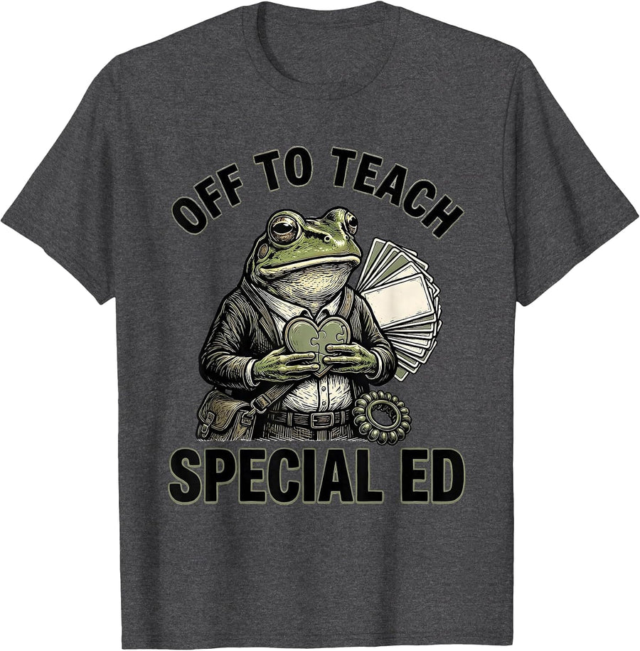 Men's Off To Teach Special Ed Funny Teacher Frog Back To School T-Shirt - Dark Heather Grey