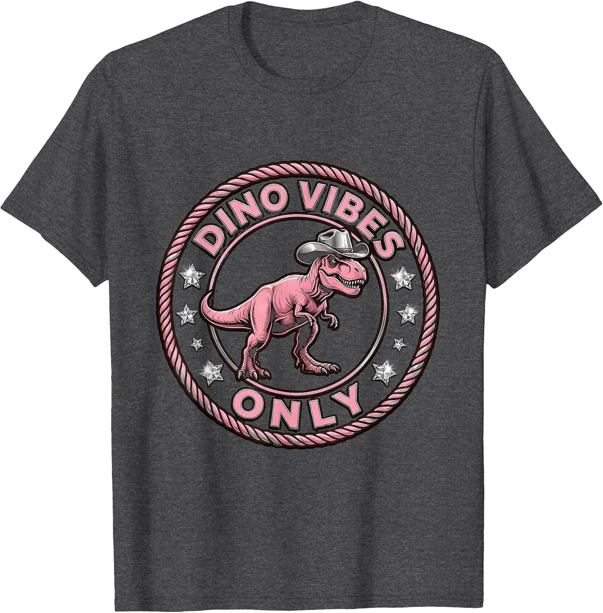 Dino Vibes Only Dinosaur Graphic Design T-Shirt - Dark Heather Grey