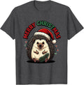 Men's Merry Christmas Cartoon Hedgehog Santa Hat Family Matching T-Shirt - Dark Heather Grey