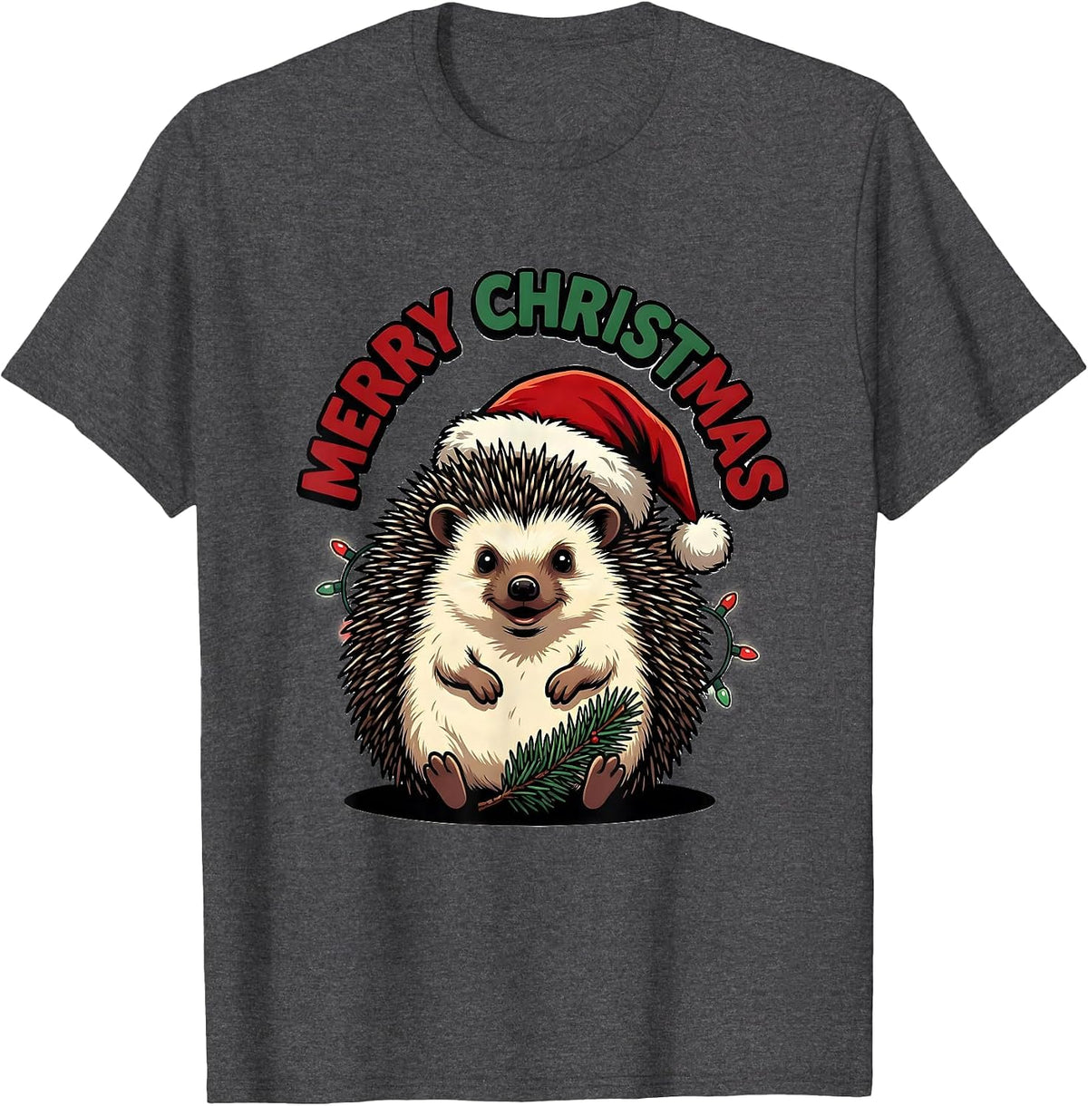 Men's Merry Christmas Cartoon Hedgehog Santa Hat Family Matching T-Shirt - Dark Heather Grey