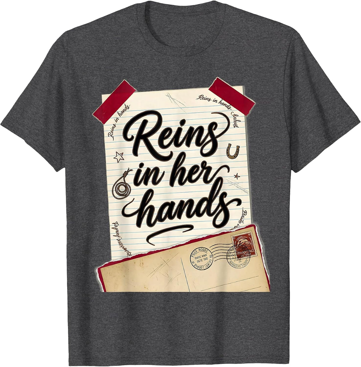 Men's Reins In Her Hands Rodeo Cowgirl Design T-Shirt - Dark Heather Grey