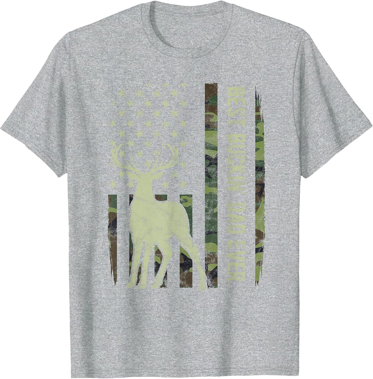 Best Buckin' Dad Camouflage American Flag Deer Hunting Tees T-Shirt - Heather Grey