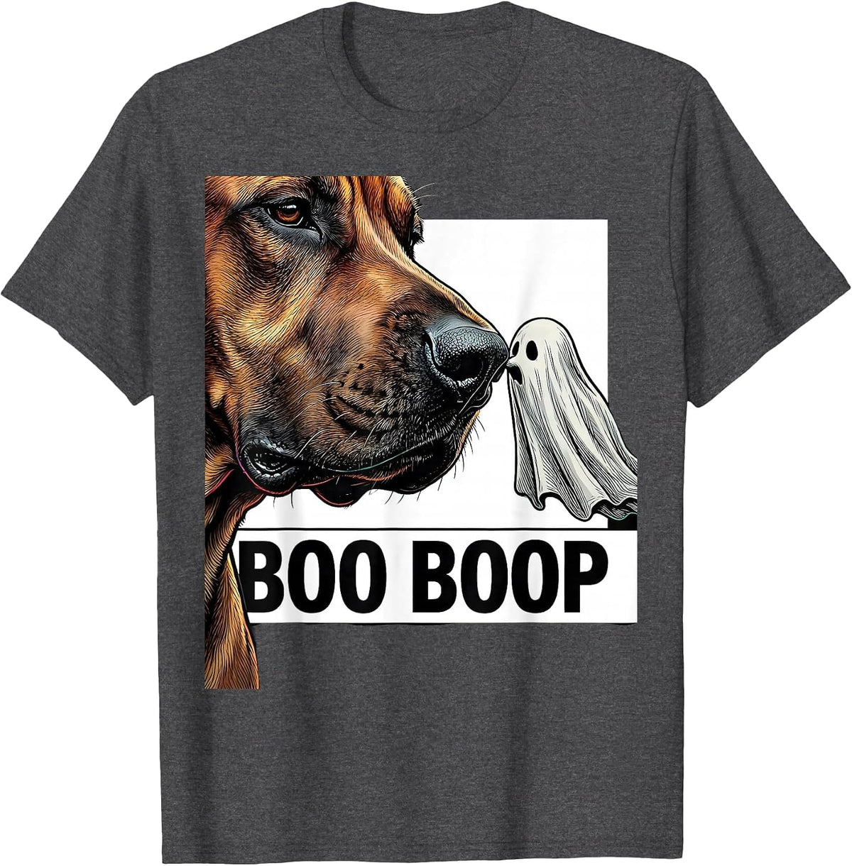 Boo Boop Funny Ghost Dog Nose Boop Halloween Dog Lover T-Shirt - Dark Heather Grey