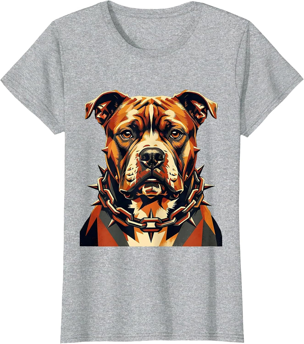 Pit Bull Spiked Chain Collar Streetwear Graphic T-Shirt - Heather Grey